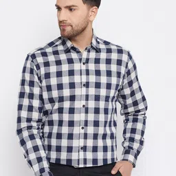 D Kumar Men Navy Blue & White Standard Checked Cotton Formal Shirt-picture-37