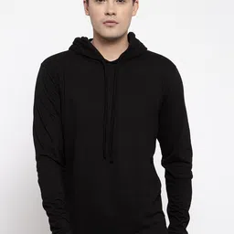 Friskers Men Black Solid Hood T-shirt-image-53