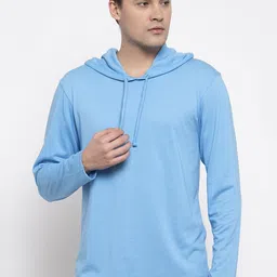 Friskers Men Turquoise Blue Solid Hooded T-shirt-picture-28
