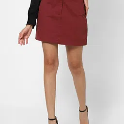 VASTRADO Women Maroon Solid Pure Cotton Straight Skirt-image-44
