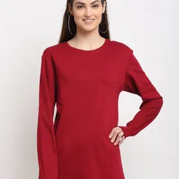 DOOR74 Women Maroon Round Neck T-shirt-picture-38