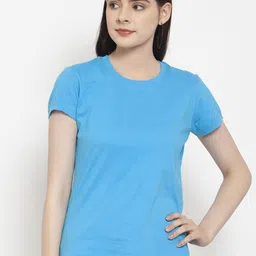 Friskers Women Turquoise Blue Solid Round Neck T-shirt-image-13