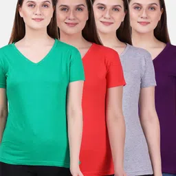 Fleximaa Women Green & Grey 4 V-Neck T-shirt image 1