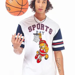 Bewakoof Garfield Printed V-Neck Drop-Shoulder Sleeves Oversized Cotton Sports T-shirt-picture-32