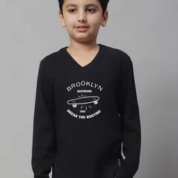 Friskers Boys Black Typography Printed V-Neck T-shirt-picture-48