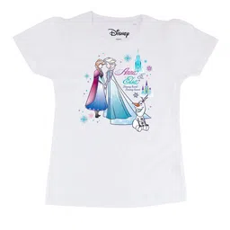 Frozen Girls White Frozen Printed Round Neck Pure Cotton T-shirt-image-28