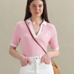 U.S. Polo Assn. Women Striped V-Neck T-shirt-image-46