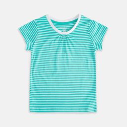 Pantaloons Junior Girls Sea Green & White Striped Cotton T-shirt-picture-7