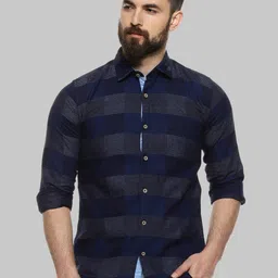 Campus Sutra Blue Checked Classic Fit Cotton Casual Shirt-image-16