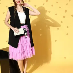 U&F Women Charming Lavender Solid Tiered Skirt-picture-34