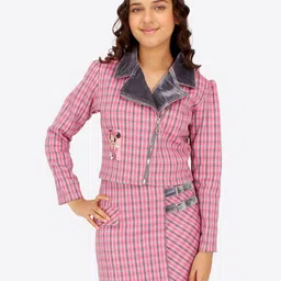 CUTECUMBER Girls Checked Suede Coat with Skirt-picture-27