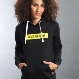 Campus Sutra Women Black Printed Hooded Cotton Sweatshirt-picture-39