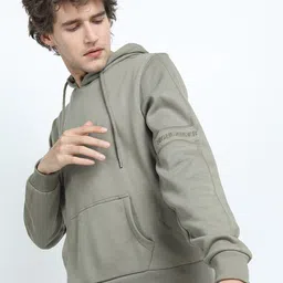 HIGHLANDER Men Olive Green Hooded Cotton Sweatshirt-image-76