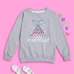 NUSYL Girls Graphic Printed Oversized Fleece Sweatshirt-picture-26