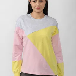 Van Heusen Woman Women Pink & Grey Cotton Colourblocked Sweatshirt-picture-30