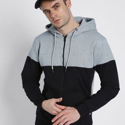 Dennis Lingo Colourblocked Hooded Ribbed Cotton Front-Open Sweatshirt-picture-26