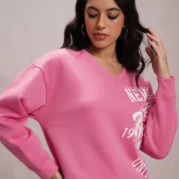 Tokyo Talkies Pink Typography Printed Relaxed Fit Sweatshirt-picture-15