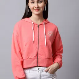DOOR74 Women Coral Hooded Sweatshirt-image-0