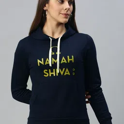 Campus Sutra Women Navy Blue & Yellow Printed Hooded Sweatshirt-image-66