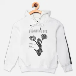 Crimsoune Club Girls White Printed Hooded Sweatshirt-image-89