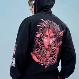 Bewakoof Subject of Ymir Printed Drop Shoulder Sleeves Hooded Cotton Oversized Pullover-picture-14