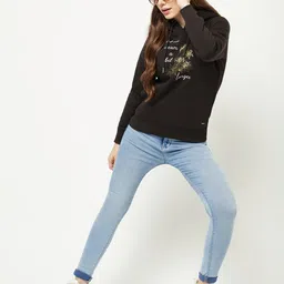 Crimsoune Club Women Black Printed Hooded Sweatshirt-image-14
