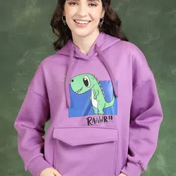 Tokyo Talkies Purple Cartoon Printed Hooded Neck Long Sleeve Pullover Sweatshirt-picture-5