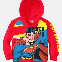 BONKIDS Girls Red & Blue Superman Printed Cotton Hooded Sweatshirt-picture-25