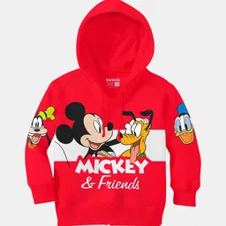 BONKIDS Girls Red Mickey Mouse Printed Hooded Sweatshirt-image-16