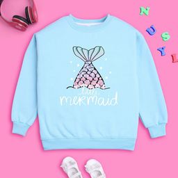 NUSYL Girls Little Mermaid Printed Round Neck Oversized Sweatshirt-picture-7