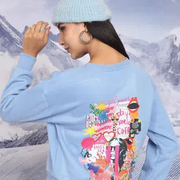 Tokyo Talkies Blue Graphic Printed Relaxed Fit Pullover Sweatshirt-image-30