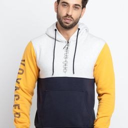Status Quo Men Yellow & Navy Blue Colourblocked Cotton Sweatshirt-picture-27