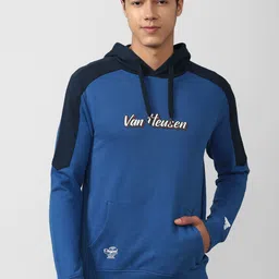 VAN HEUSEN DENIM LABS Men Blue Printed Cotton Hooded Sweatshirt-picture-33