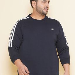 John Pride Plus Size Striped Round Neck Fleece Pullover Sweatshirt-picture-48