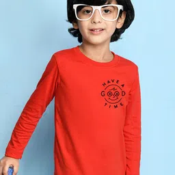 NUSYL Boys Red Typography Printed Cotton T-shirt-image-78