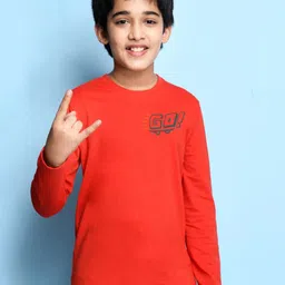 NUSYL Boys Red Typography Cotton T-shirt-image-3