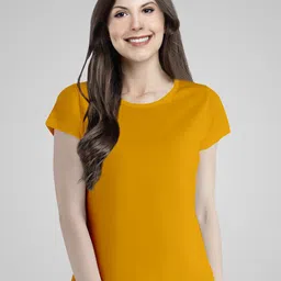 Pootlu Women Yellow Cotton T-shirt-image-8