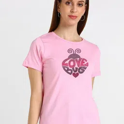 shashvi Women Pink Graphic embellished Cotton T-shirt-picture-27