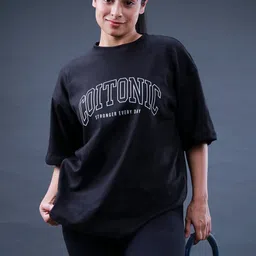 Coitonic Women Printed High Neck Drop-Shoulder Sleeves T-shirt-picture-26