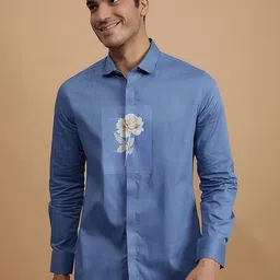 HE SPOKE Smart Tailored Fit Floral Printed Twill Weave Cotton Formal Shirt-picture-27