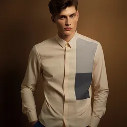 HE SPOKE Men Smart Tailored Fit Colourblocked Spread Collar Twill Cotton Formal Shirt-image-62