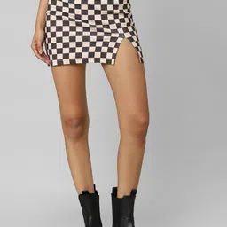 ONLY Women Beige Checked Straight Mini Skirt-picture-46