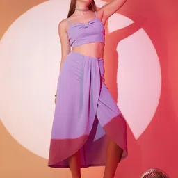 Berrylush Purple High Rise Pleated Tulip Midi Skirt-image-15
