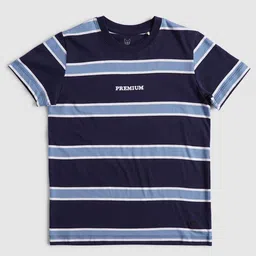 Jack & Jones Boys Navy Blue & Blue Striped Cotton T-shirt-picture-44