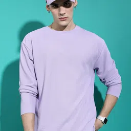 Highlander Men Lavender Drop Shoulder Oversized Popcorn Structure T- shirt image 1