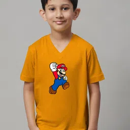 Friskers Boys Super Mario Printed V-Neck Cotton T-shirt-picture-40