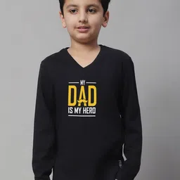 Friskers Boys Black Typography Printed V-Neck Applique T-shirt-picture-12