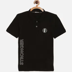 Octave Boys Black Typography Printed Polo Collar Cotton T-shirt-picture-56