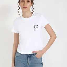Calvin Klein Jeans Women Typography Printed Round Neck Cotton T-shirt-picture-43
