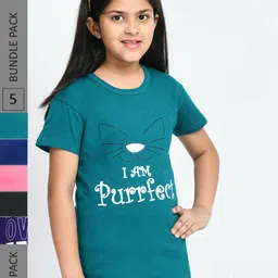 BAESD Girls Pack Of 5 Printed Cotton T-Shirt-picture-56
